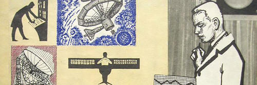 Auszug des Umschlagbilds der sowjetischen populärwissenschaftlichen Zeitschrift „Znanie – sila“ (Wissen ist Macht), Nr. 5 (1965), gezeichnet von Max Scherebtschewski